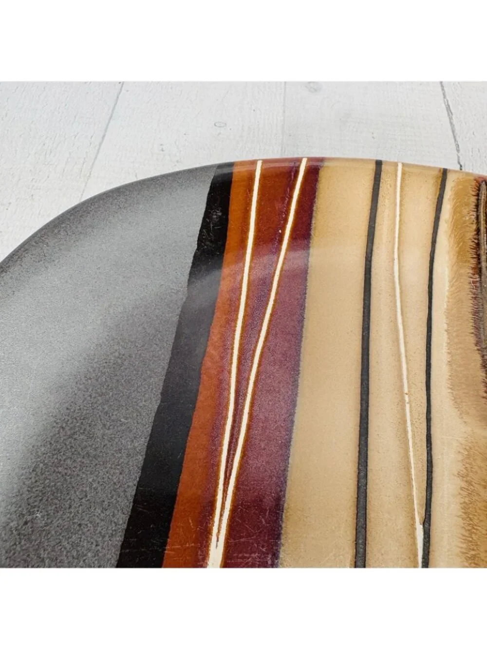 Home Trends BAZAAR BROWN Stoneware Square Tan Stripe 10 3/4